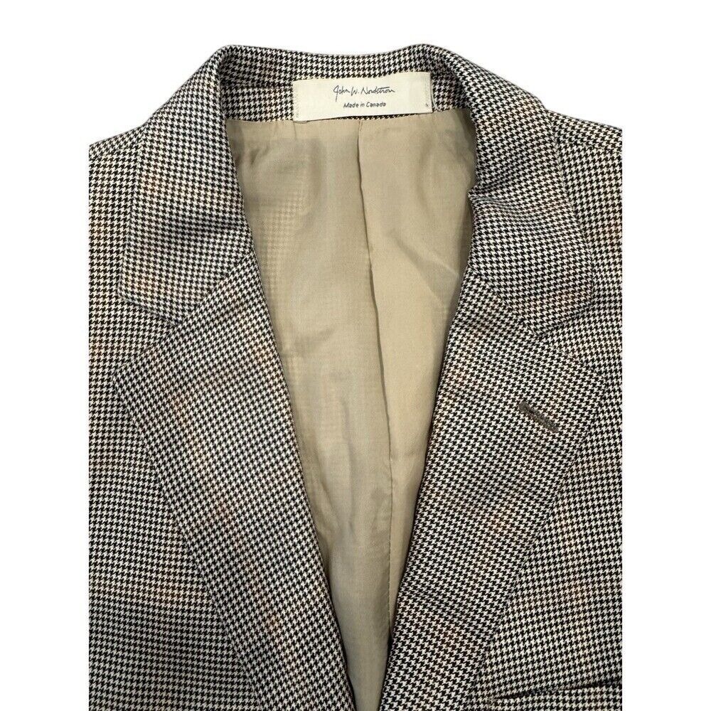 John W. Nordstrom Brown Houndstooth Wool Silk‎ Blazer Sport Coat Jacket 42 C-S